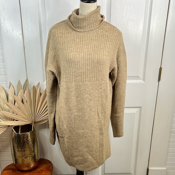 Topshop Dresses & Skirts - 👑Topshop Women's Knitted Oversized Rollneck Sweater Dress Oat Brown Size L